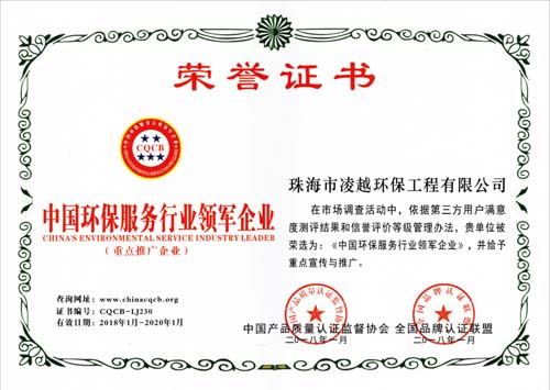 中国环保服务行业领军企业证书